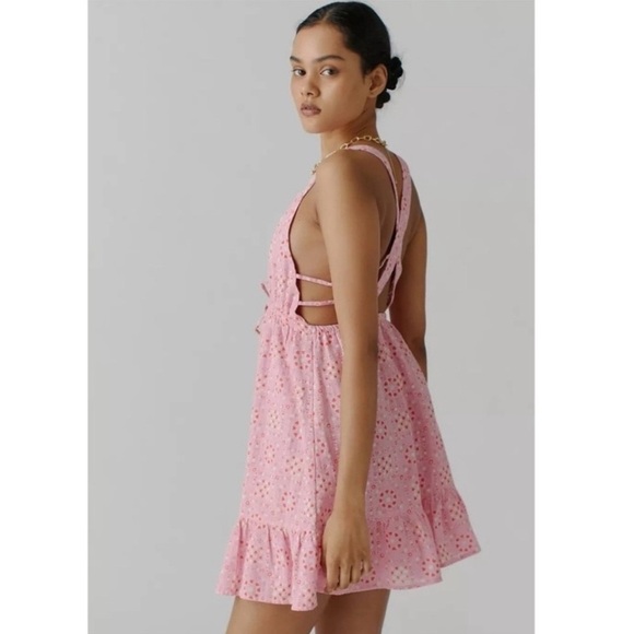 Hansel Printed Strappy-Back Mini Dress in Pink Size Medium - Picture 4 of 12